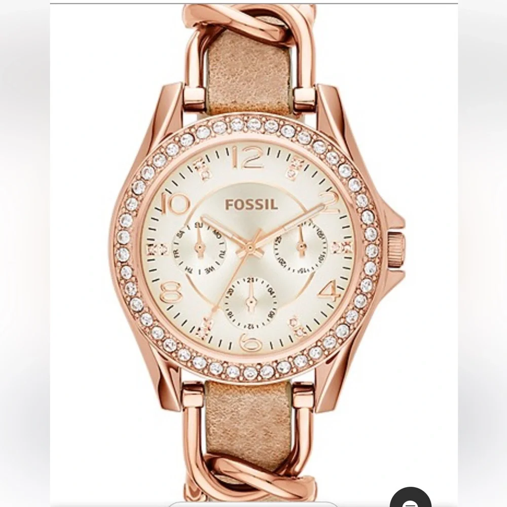 Riley Multifunction Rose Gold-Tone and Sand Leather Watch—Needs Battery‎